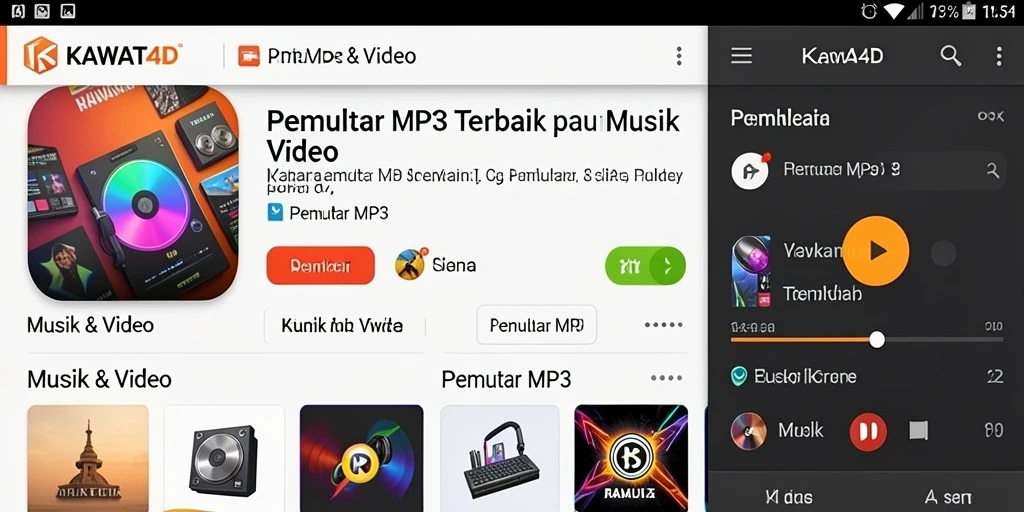 Tampilan antarmuka Pemutar MP3 KAWAT4D yang menarik dan fungsional.