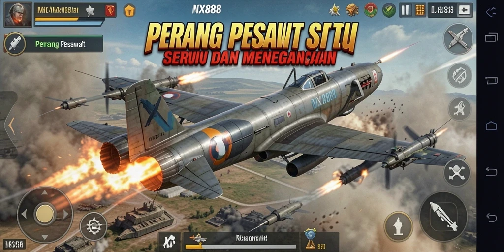 Tampilan antarmuka permainan Perang Pesawat NX888 yang dinamis.